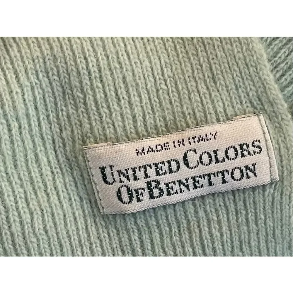 Vintage United Colors of Benetton Pastel Green Long Scarf, Made in Italy